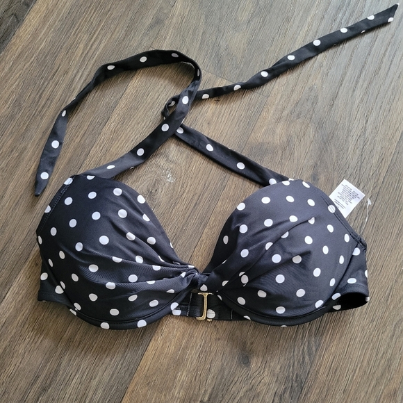 NWOT Polka Dot Halter Bikini Top - Picture 1 of 2